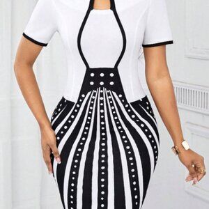 SHEIN Women's Bodycon dress Black & White Colorblock